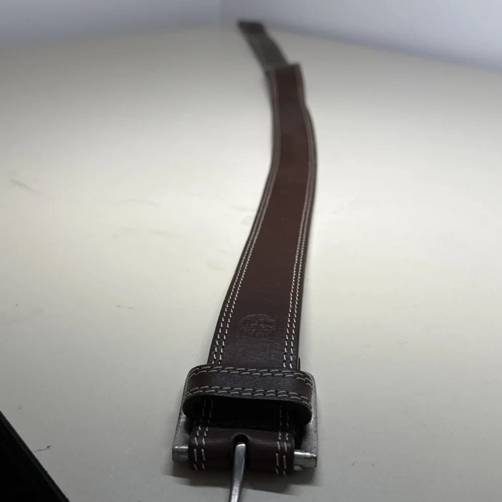 Men's Belt Size 32/82 Timberland Brown Leather Double Stitched Leather
